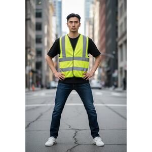Yellow Neon Reflective Vest Safety Adjustable Size Med Construction Road Work